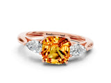 Rose gold Three-Stone Cushion Cut Citrine Ring with Pear  Side Stones in Four-Prong Setting_12