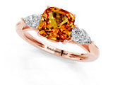 Rose gold Three-Stone Cushion Cut Citrine Ring with Pear  Side Stones in Four-Prong Setting_13
