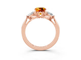 Rose gold Three-Stone Cushion Cut Citrine Ring with Pear  Side Stones in Four-Prong Setting_15
