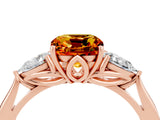 Rose gold Three-Stone Cushion Cut Citrine Ring with Pear  Side Stones in Four-Prong Setting_16