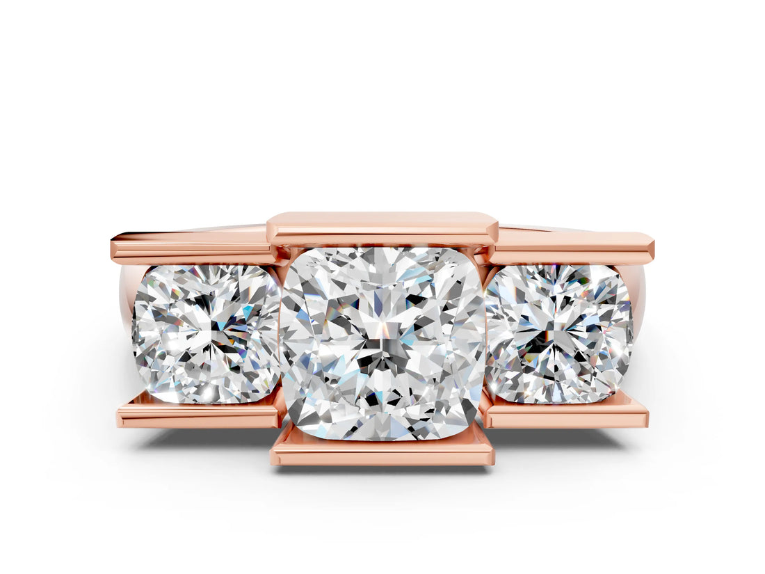 Rose gold Three Stone Cushion Cut Cut Channel Set Diamond Ring_3