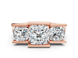 Rose gold Three Stone Cushion Cut Cut Channel Set Diamond Ring_3