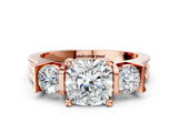 Rose gold Three-Stone Cushion Cut Cut Classic Band Prong Setting Ring_7