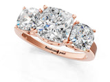 Rose gold Three-Stone Cushion Cut Cut Diamond Engagement Ring with Flat Band and Four-Prong Setting_4