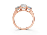 Rose gold Three-Stone Cushion Cut Cut Diamond Engagement Ring with Flat Band and Four-Prong Setting_6
