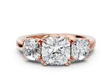 Rose gold Three-Stone Cushion Cut Cut Diamond Ring with Channel Set Band and Four-Prong Setting_7