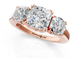 Rose gold Three-Stone Cushion Cut Cut Diamond Ring with Channel Set Band and Four-Prong Setting_8