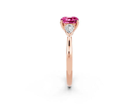 Rose gold Three-Stone Cushion Cut Cut Diamond Ring with Pear Side Stones in Four-Prong Setting_2