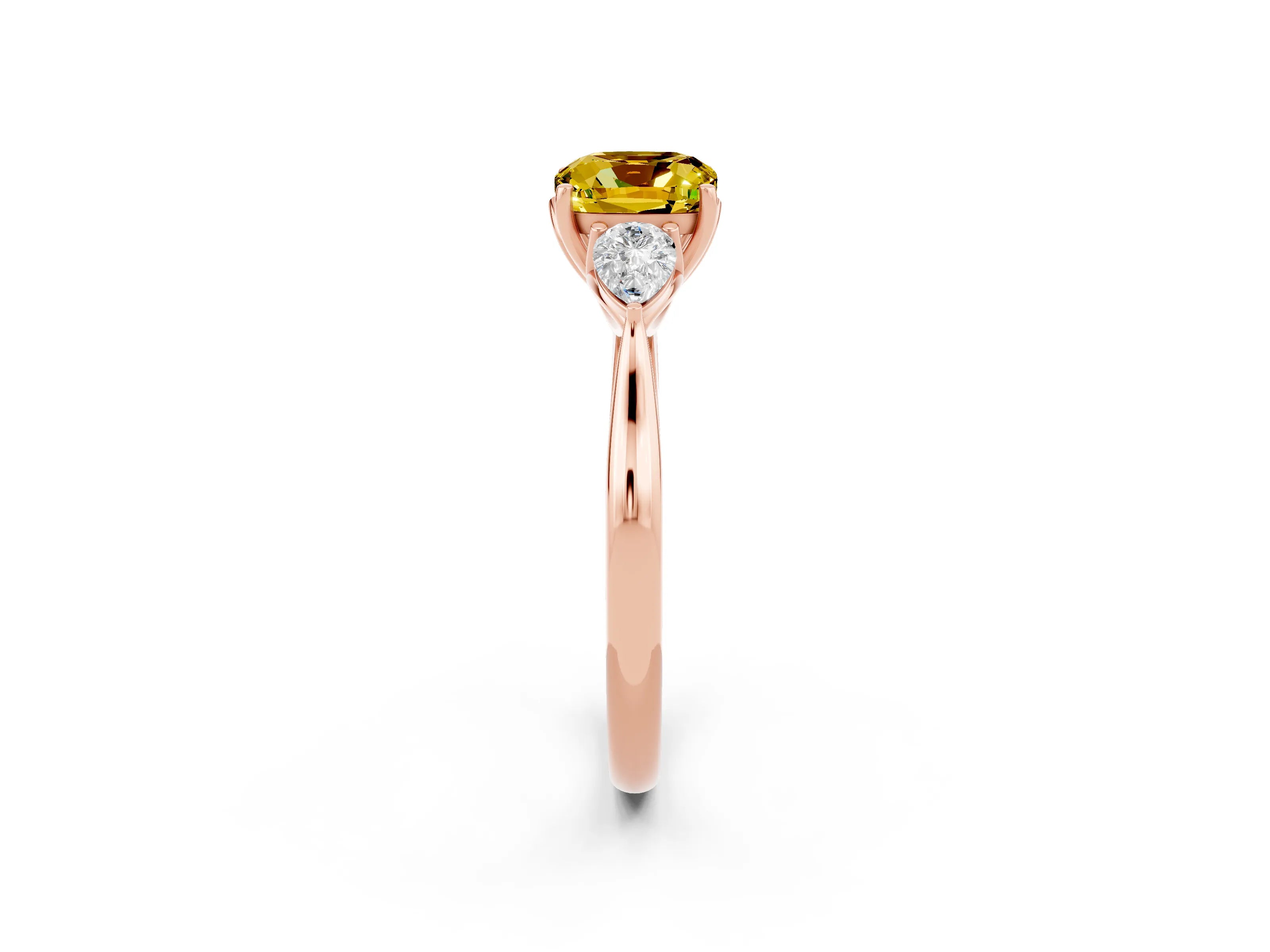 Rose gold Three-Stone Cushion Cut Cut Diamond Ring with Pear Side Stones in Four-Prong Setting_2