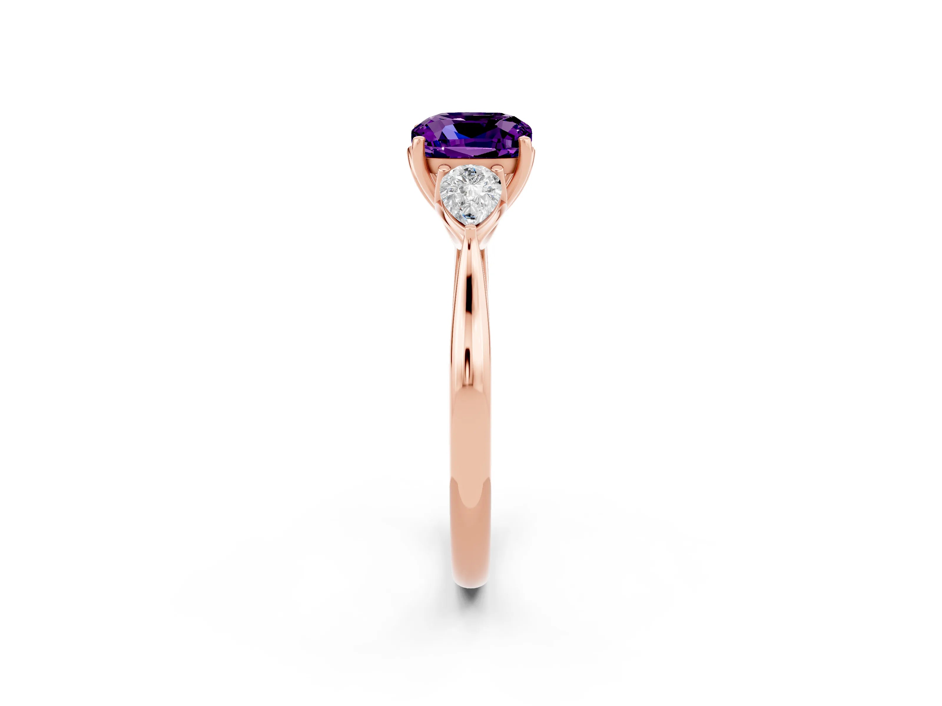 Rose gold Three-Stone Cushion Cut Cut Diamond Ring with Pear Side Stones in Four-Prong Setting_2