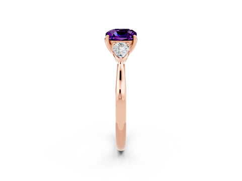 Rose gold Three-Stone Cushion Cut Cut Diamond Ring with Pear Side Stones in Four-Prong Setting_2
