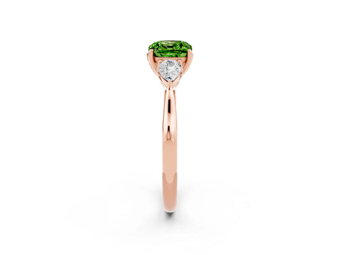 Rose gold Three-Stone Cushion Cut Cut Diamond Ring with Pear Side Stones in Four-Prong Setting_2