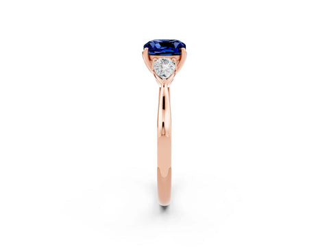 Rose gold Three-Stone Cushion Cut Cut Diamond Ring with Pear Side Stones in Four-Prong Setting_2