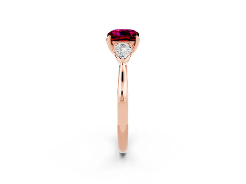 Rose gold Three-Stone Cushion Cut Cut Diamond Ring with Pear Side Stones in Four-Prong Setting_2