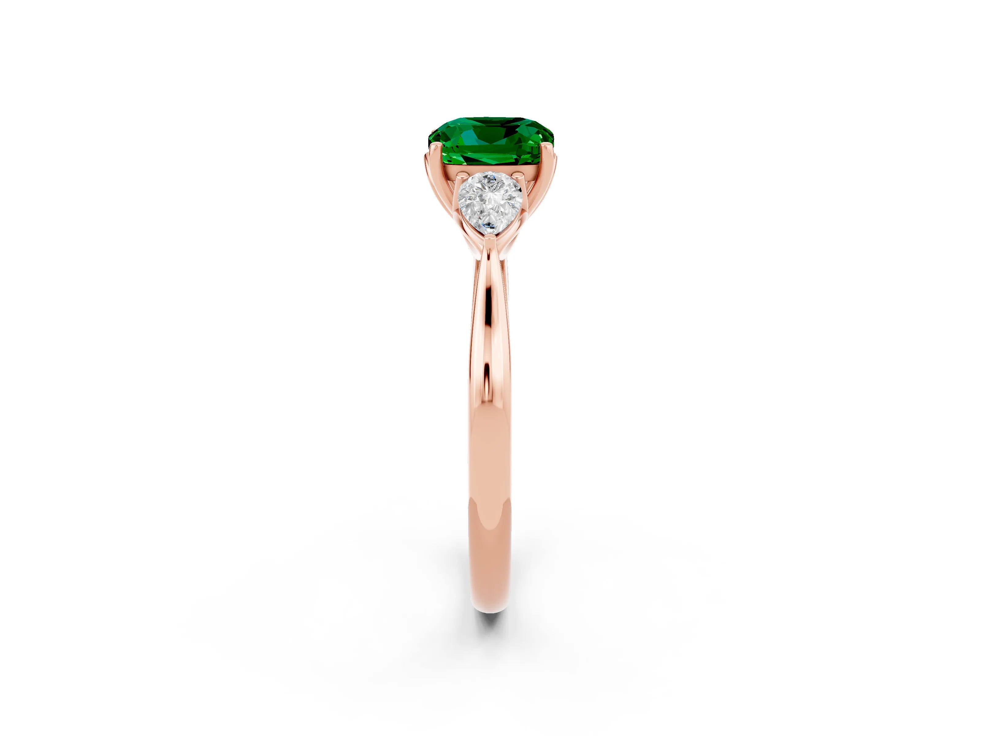 Rose gold Three-Stone Cushion Cut Cut Diamond Ring with Pear Side Stones in Four-Prong Setting_2