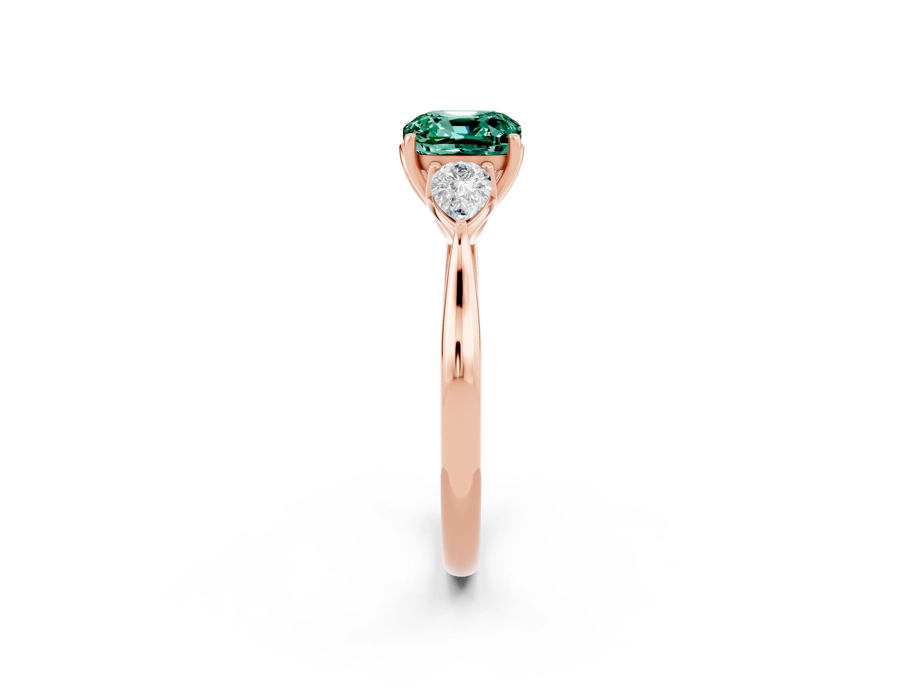 Rose gold Three-Stone Cushion Cut Cut Diamond Ring with Pear Side Stones in Four-Prong Setting_2