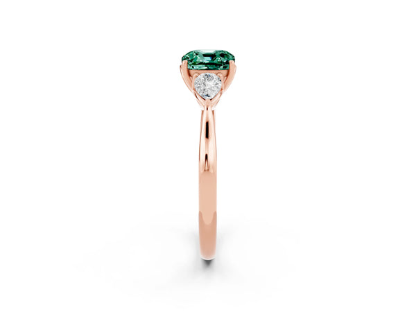 Rose gold Three-Stone Cushion Cut Green Sapphire Ring with Pear  Side Stones in Four-Prong Setting