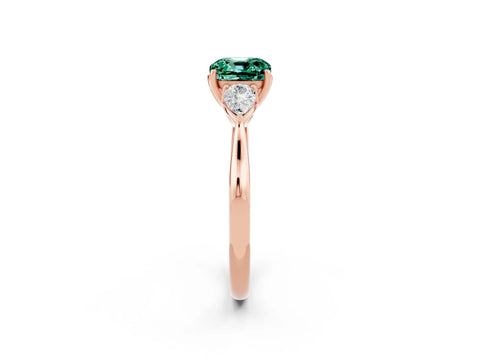 Rose gold Three-Stone Cushion Cut Cut Diamond Ring with Pear Side Stones in Four-Prong Setting_2