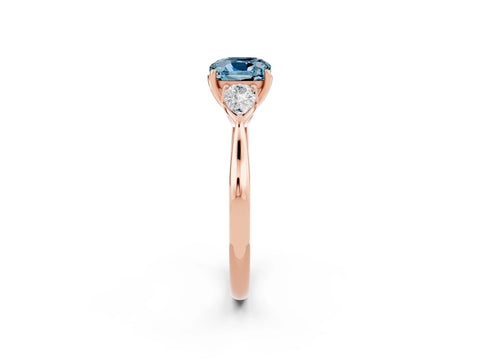 Rose gold Three-Stone Cushion Cut Cut Diamond Ring with Pear Side Stones in Four-Prong Setting_2