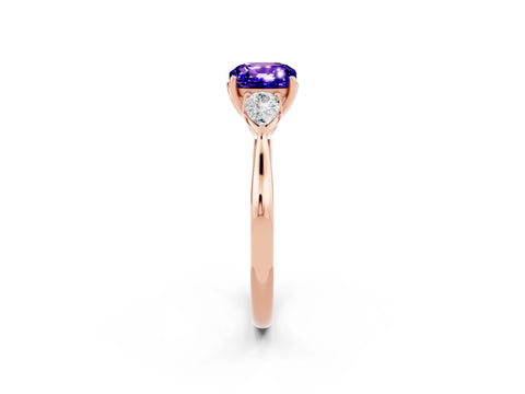 Rose gold Three-Stone Cushion Cut Cut Diamond Ring with Pear Side Stones in Four-Prong Setting_2