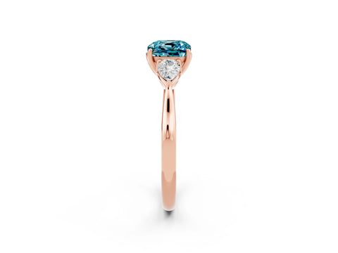 Rose gold Three-Stone Cushion Cut Cut Diamond Ring with Pear Side Stones in Four-Prong Setting_2