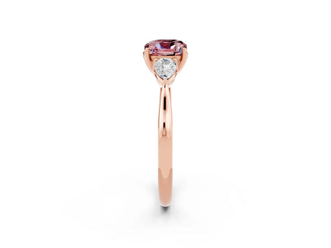 Rose gold Three-Stone Cushion Cut Cut Diamond Ring with Pear Side Stones in Four-Prong Setting_2