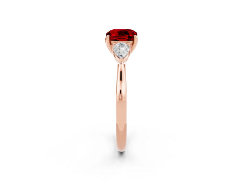 Rose gold Three-Stone Cushion Cut Cut Diamond Ring with Pear Side Stones in Four-Prong Setting_2