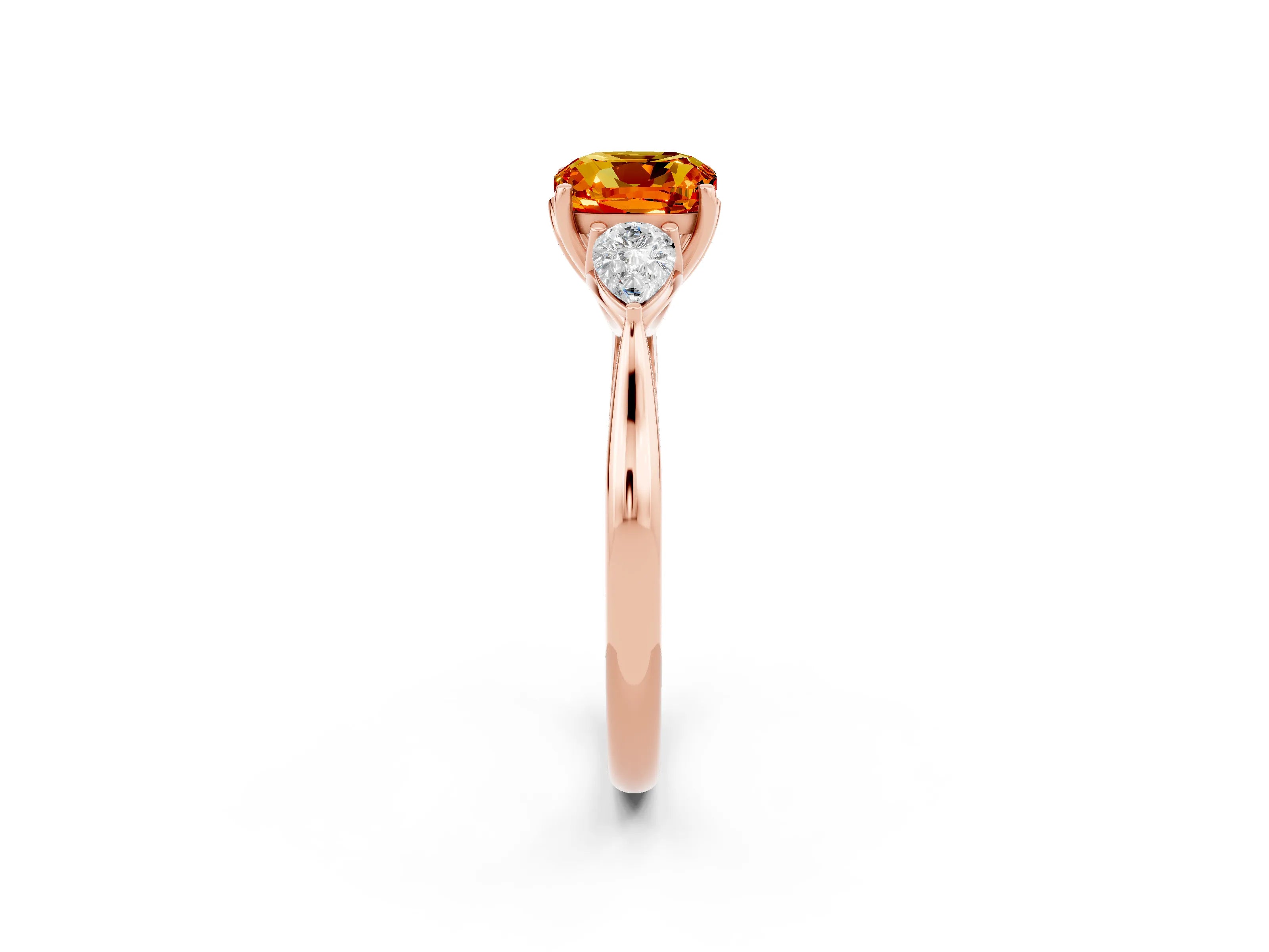 Rose gold Three-Stone Cushion Cut Cut Diamond Ring with Pear Side Stones in Four-Prong Setting_2