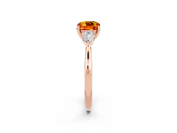 Rose gold Three-Stone Cushion Cut Citrine Ring with Pear  Side Stones in Four-Prong Setting