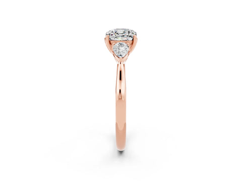 Rose gold Three-Stone Cushion Cut Cut Diamond Ring with Pear Side Stones in Four-Prong Setting_2