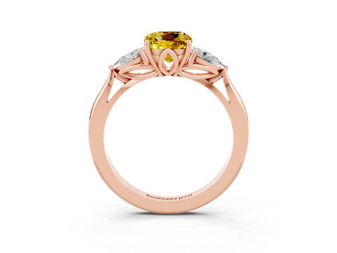 Rose gold Three-Stone Cushion Cut Cut Diamond Ring with Pear Side Stones in Four-Prong Setting_3