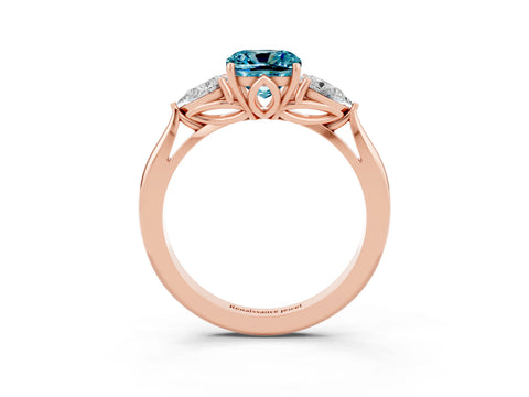 Rose gold Three-Stone Cushion Cut Cut Diamond Ring with Pear Side Stones in Four-Prong Setting_3