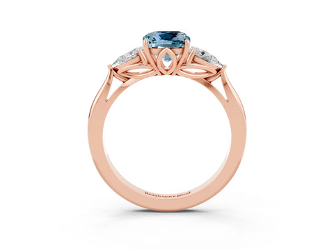 Rose gold Three-Stone Cushion Cut Cut Diamond Ring with Pear Side Stones in Four-Prong Setting_3