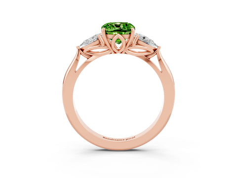 Rose gold Three-Stone Cushion Cut Cut Diamond Ring with Pear Side Stones in Four-Prong Setting_3