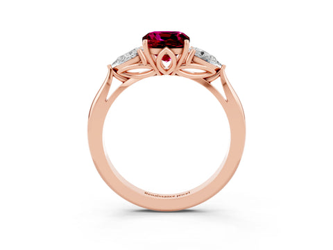Rose gold Three-Stone Cushion Cut Cut Diamond Ring with Pear Side Stones in Four-Prong Setting_3