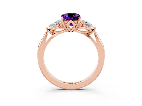Rose gold Three-Stone Cushion Cut Cut Diamond Ring with Pear Side Stones in Four-Prong Setting_3