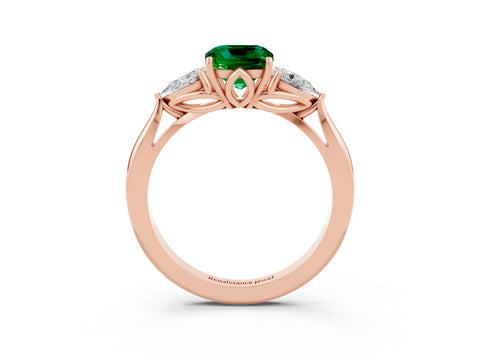 Rose gold Three-Stone Cushion Cut Cut Diamond Ring with Pear Side Stones in Four-Prong Setting_3
