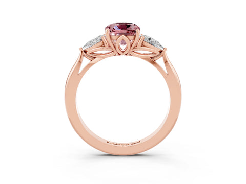 Rose gold Three-Stone Cushion Cut Cut Diamond Ring with Pear Side Stones in Four-Prong Setting_3