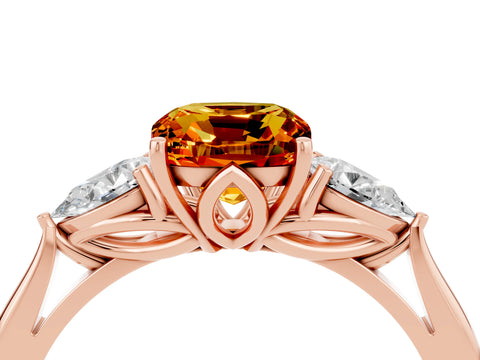 Rose gold Three-Stone Cushion Cut Cut Diamond Ring with Pear Side Stones in Four-Prong Setting_4