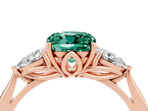 Rose gold Three-Stone Cushion Cut Cut Diamond Ring with Pear Side Stones in Four-Prong Setting_4