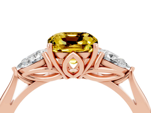 Rose gold Three-Stone Cushion Cut Cut Diamond Ring with Pear Side Stones in Four-Prong Setting_4