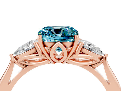 Rose gold Three-Stone Cushion Cut Cut Diamond Ring with Pear Side Stones in Four-Prong Setting_4