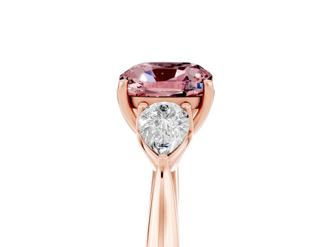 Rose gold Three-Stone Cushion Cut Cut Diamond Ring with Pear Side Stones in Four-Prong Setting_5