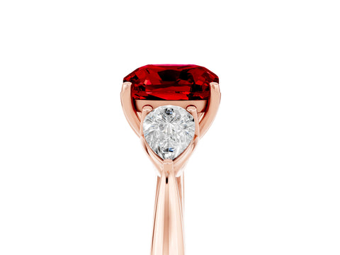 Rose gold Three-Stone Cushion Cut Cut Diamond Ring with Pear Side Stones in Four-Prong Setting_5