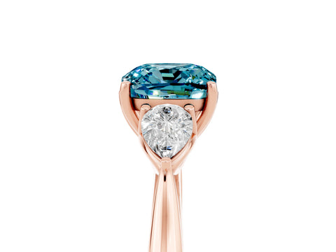 Rose gold Three-Stone Cushion Cut Cut Diamond Ring with Pear Side Stones in Four-Prong Setting_5