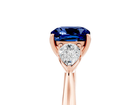 Rose gold Three-Stone Cushion Cut Cut Diamond Ring with Pear Side Stones in Four-Prong Setting_5