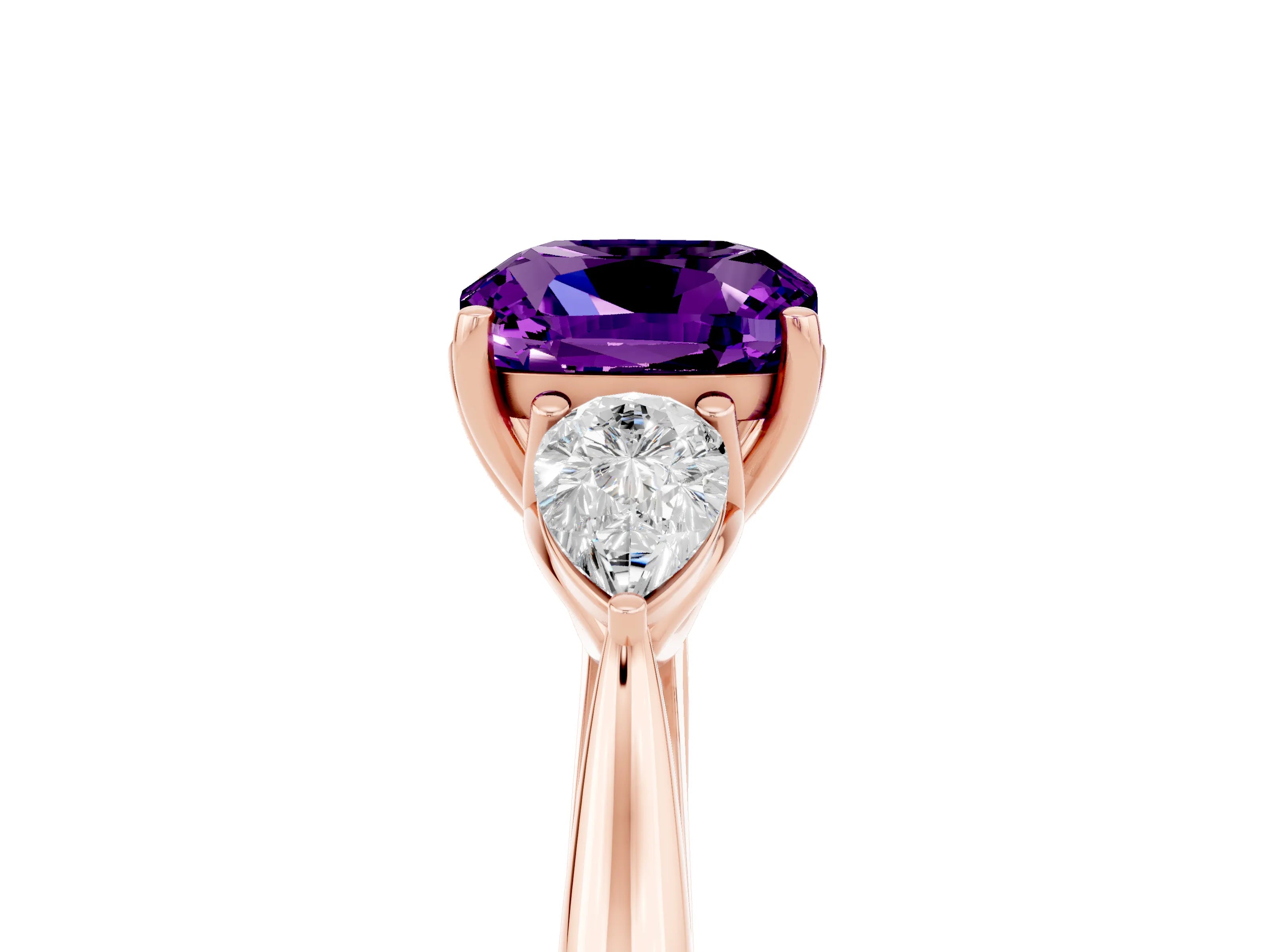 Rose gold Three-Stone Cushion Cut Cut Diamond Ring with Pear Side Stones in Four-Prong Setting_5