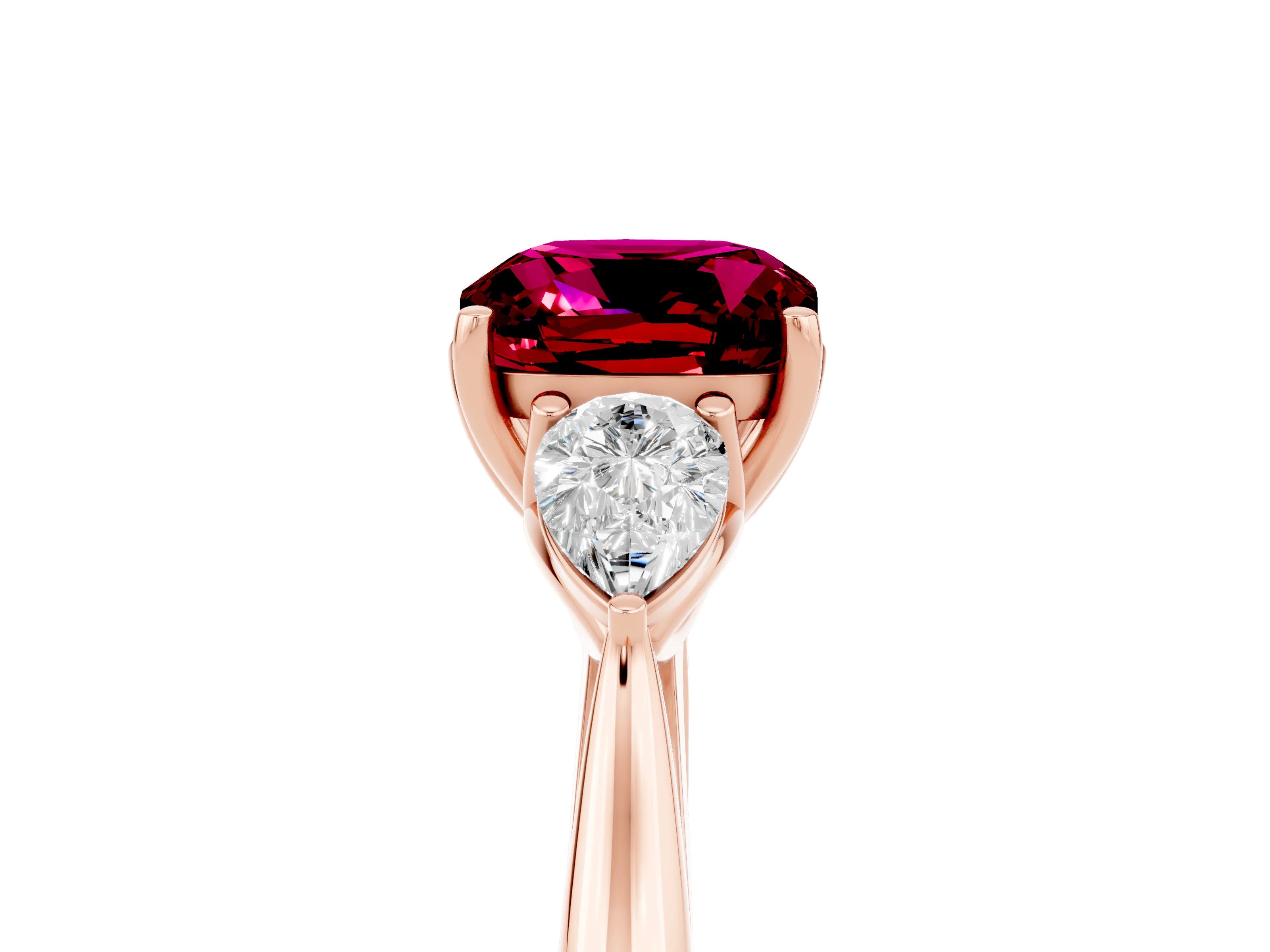 Rose gold Three-Stone Cushion Cut Cut Diamond Ring with Pear Side Stones in Four-Prong Setting_5