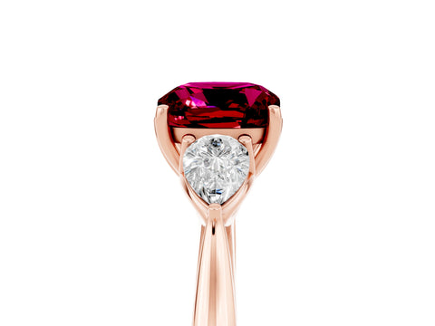 Rose gold Three-Stone Cushion Cut Cut Diamond Ring with Pear Side Stones in Four-Prong Setting_5