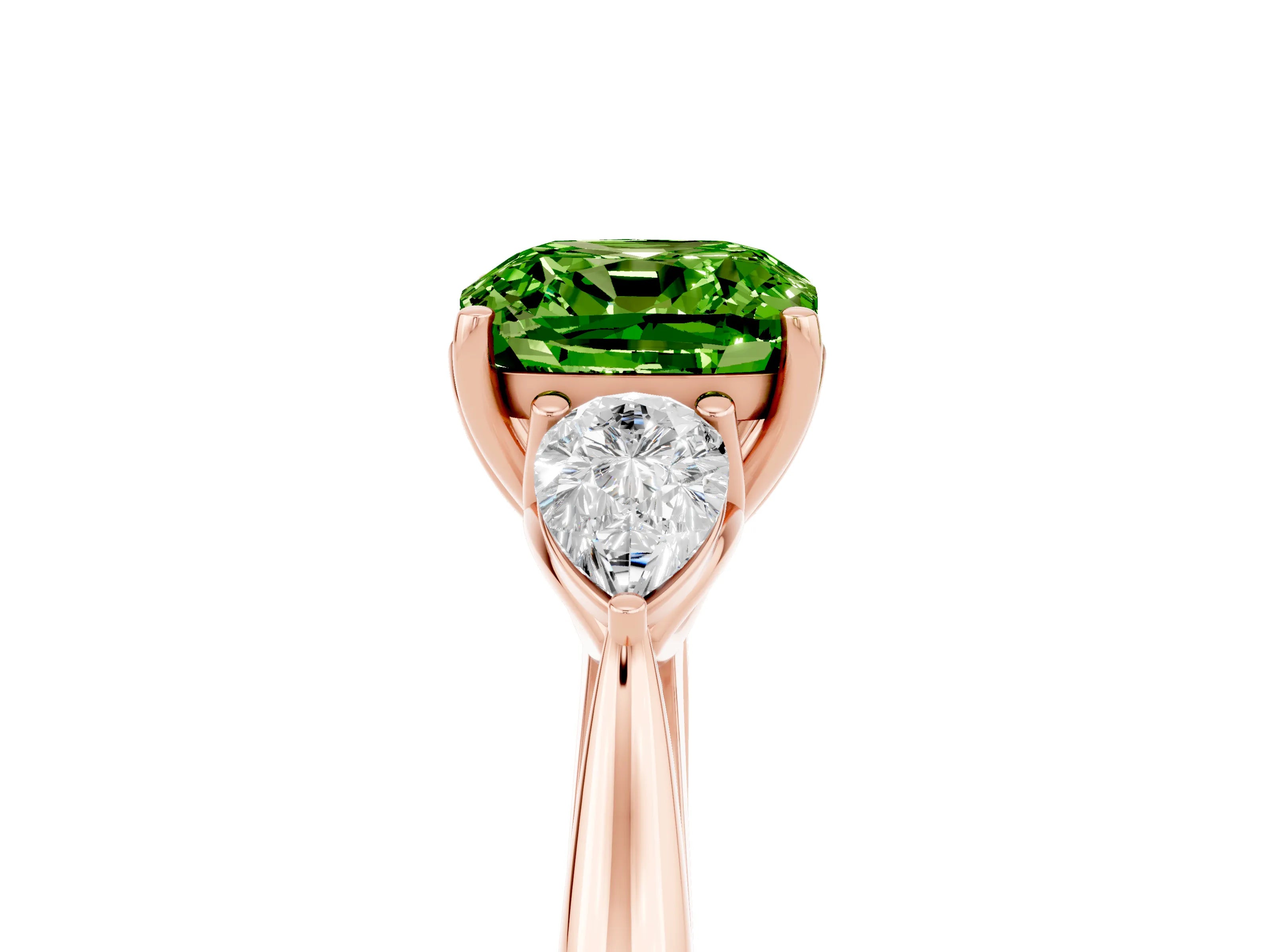 Rose gold Three-Stone Cushion Cut Cut Diamond Ring with Pear Side Stones in Four-Prong Setting_5